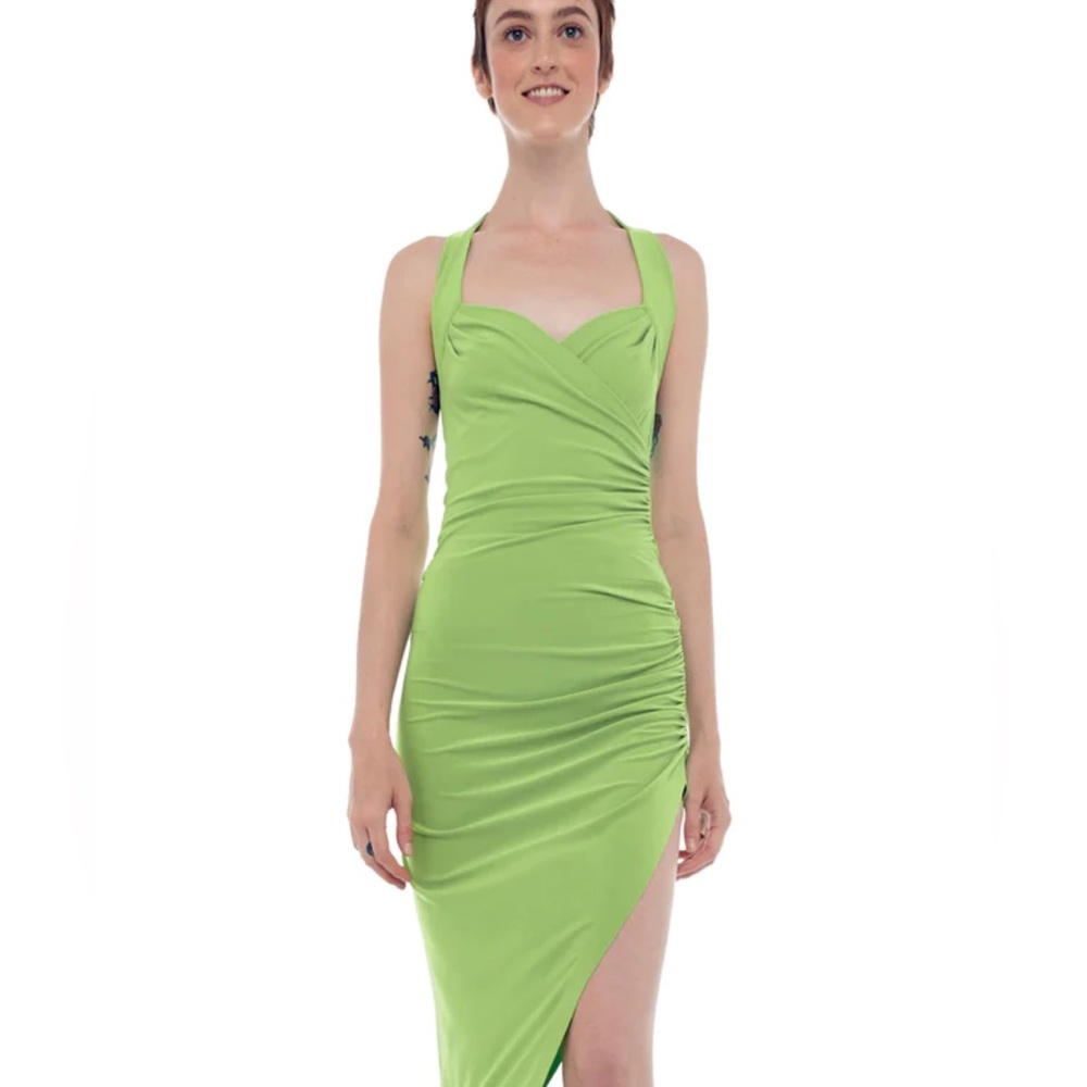 Norma Kamali Cayla Side Drape Dress Neon Green Size L